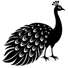 Cute Silhouette of a Peacock line art vector cartoon illustration