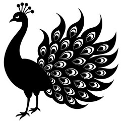 Cute Silhouette of a Peacock line art vector cartoon illustration