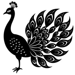 Cute Silhouette of a Peacock line art vector cartoon illustration