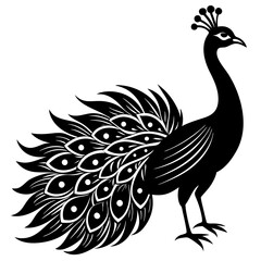 Cute Silhouette of a Peacock line art vector cartoon illustration