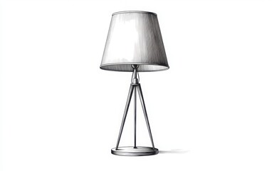 A monochrome vector illustration of a minimalist table lamp with a geometric metal base and a simple, cylindrical lampshade