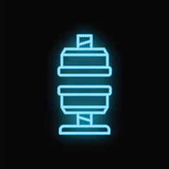 Neon blue water cooler shining in the dark office kitchen