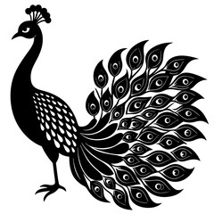 Cute Silhouette of a Peacock line art vector cartoon illustration