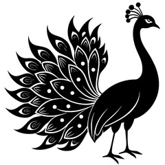 Cute Silhouette of a Peacock line art vector cartoon illustration