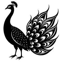 Fototapeta premium Cute Silhouette of a Peacock line art vector cartoon illustration