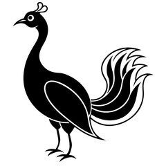 Cute Silhouette of a Peacock line art vector cartoon illustration