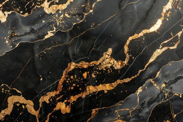 Fototapeta premium Image of Deep black marble pattern with golden veins. Texture for background usage
