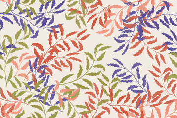 Willow branches tree leaves chic vector seamless pattern. Summer fashion dress fabric print. Natural decorative ornament. Plant twigs illustration. Leaves on branches print.