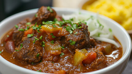 Chunky Beef Simmered in Chili Sauce with Fresh Vegetables