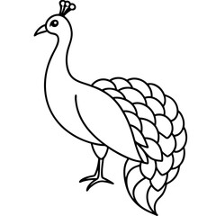 Cute Silhouette of a Peacock line art vector cartoon illustration