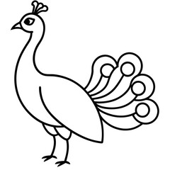 Cute Silhouette of a Peacock line art vector cartoon illustration