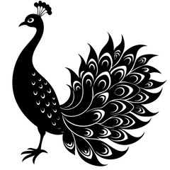 Fototapeta premium Cute Silhouette of a Peacock line art vector cartoon illustration