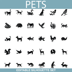 Editable Pet Silhouettes Dogs, Cats, Birds, and More