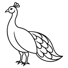 Cute Silhouette of a Peacock line art vector cartoon illustration