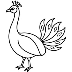Fototapeta premium Cute Silhouette of a Peacock line art vector cartoon illustration