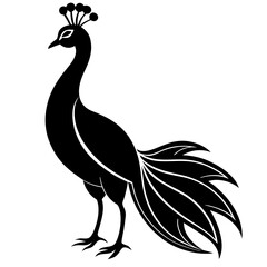 Cute Silhouette of a Peacock line art vector cartoon illustration