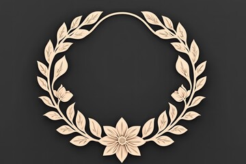 Elegant floral wreath design with intricate leaves and flowers on a dark background