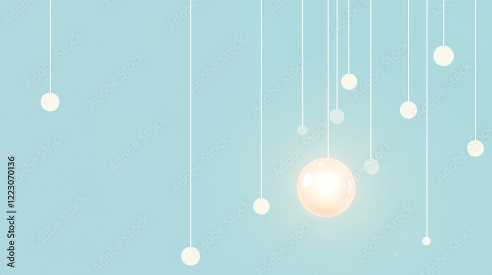 Poster soft white orbs hang delicately from a light blue background, casting a gentle glow that evokes feel