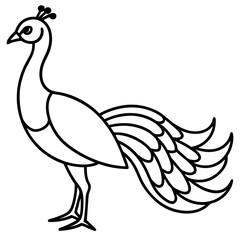 Cute Silhouette of a Peacock line art vector cartoon illustration