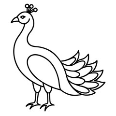Cute Silhouette of a Peacock line art vector cartoon illustration