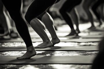 Group exercise session focused on lower body movement and skin texture improvement in a Pilates studio with mats