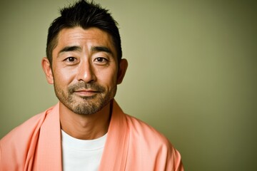 Obraz premium Serene Asian Man in Peach Kimono