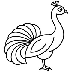 Cute Silhouette of a Peacock line art vector cartoon illustration