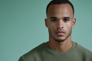 Obraz premium Confident Young Man Portrait - Serious Expression, Green Background