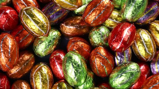 Chocolate Easter eggs in foil, a treat for the Easter holidays.