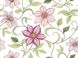 Hand drawn clematis floral illustration