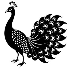 Cute Silhouette of a Peacock line art vector cartoon illustration