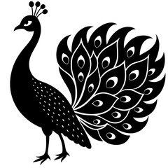 Cute Silhouette of a Peacock line art vector cartoon illustration