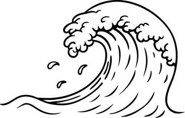 Naklejka premium Black and White Ocean Wave Illustration Detailed Vintage Style Vector Art