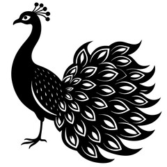 Fototapeta premium Cute Silhouette of a Peacock line art vector cartoon illustration