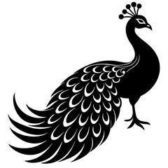 Cute Silhouette of a Peacock line art vector cartoon illustration