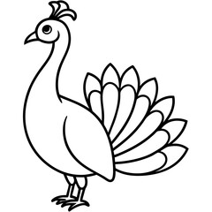 Cute Silhouette of a Peacock line art vector cartoon illustration