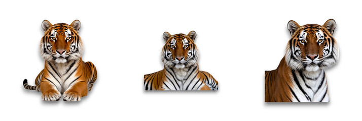 Obraz premium Isolated tiger head on transparent background, showcasing its striking features