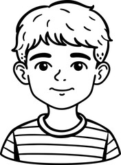 Obraz premium Smiling Boy Portrait in Striped Shirt Black and White Line Art Illustration