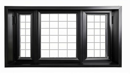 a black window with three panes and white frames isolated on transparent or white background