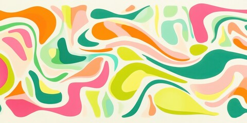 Colorful abstract pattern with fluid shapes in green, orange, and pink tones