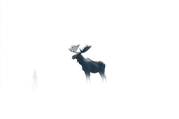 Obraz premium Majestic moose standing in a misty landscape, embodying tranquility in nature's embrace