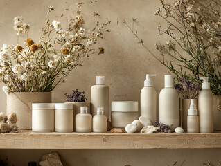 Serene minimalist skincare collection with adaptogenic herbs