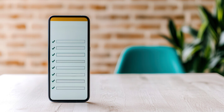 digital survey form displayed on smartphone in modern office setting