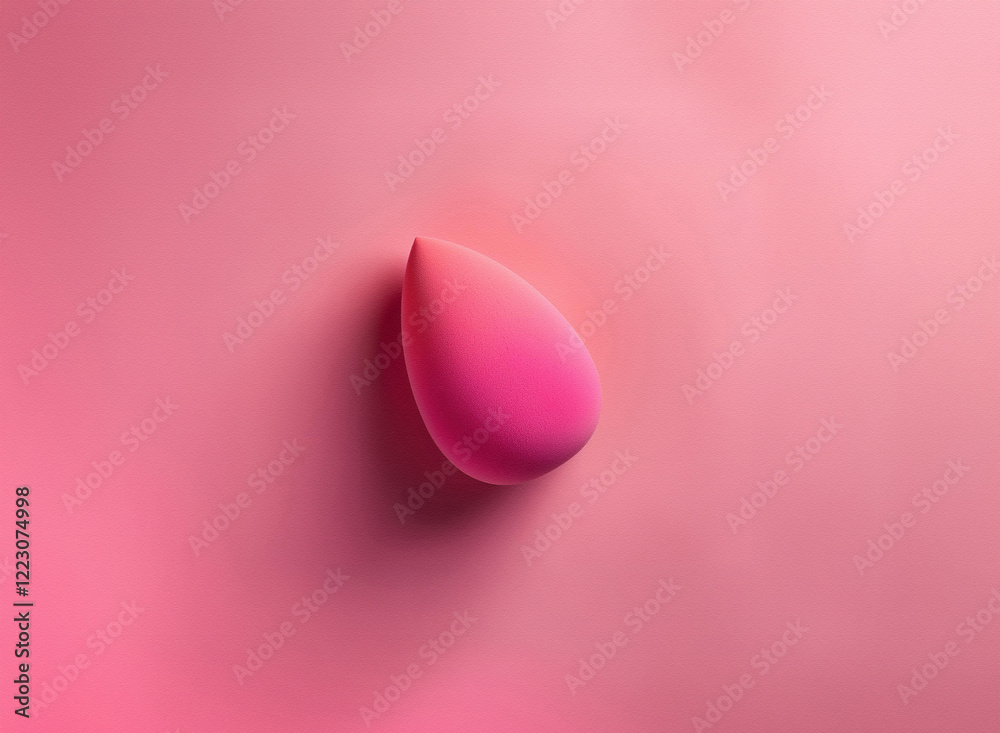Aufkleber a teardrop-shaped, pink makeup sponge rests on a matching pink background. soft lighting creates a s