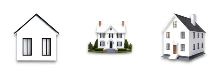 Isolated houses on a transparent background, showcasing diverse architectural styles