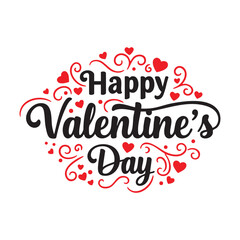 Romantic Valentine's Day Typography with Hearts and Swirls Vector