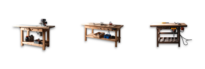 Isolated workbenches on a transparent background, perfect for any workshop setting