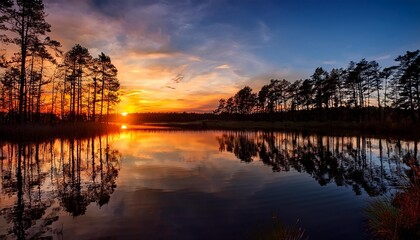 Fototapeta premium sunset over the lake