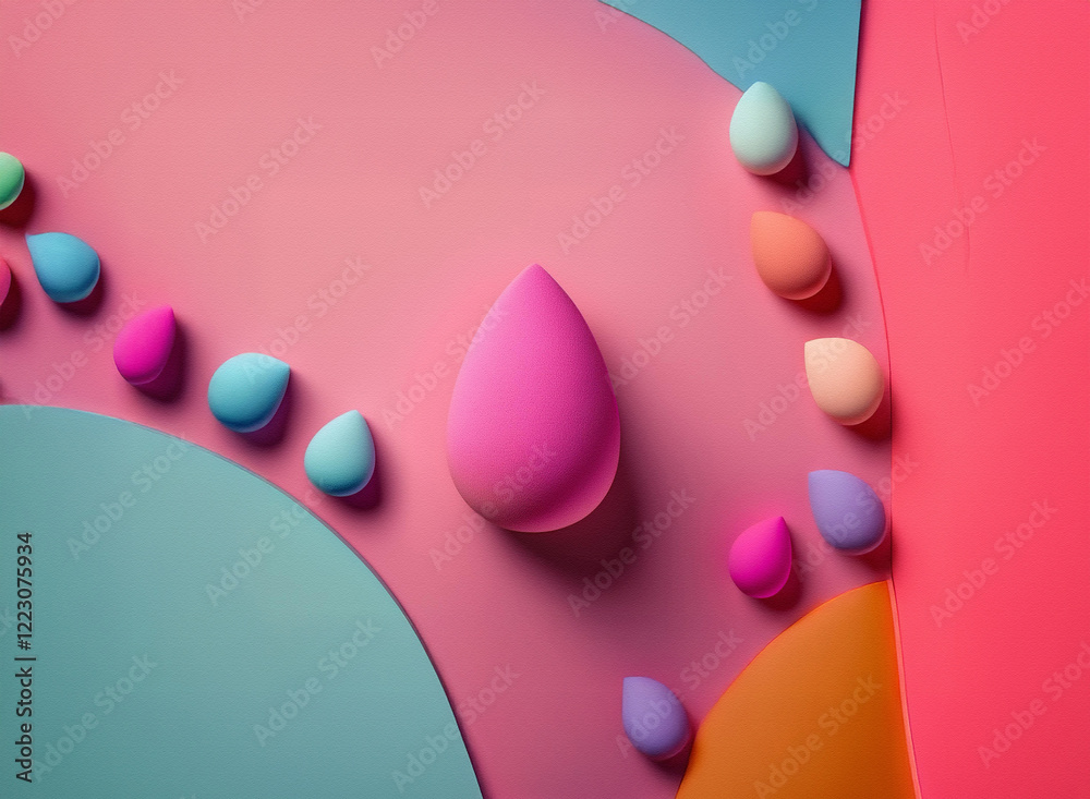 Poster a large pink teardrop-shaped sponge sits centrally amongst smaller multicolored teardrop sponges arr