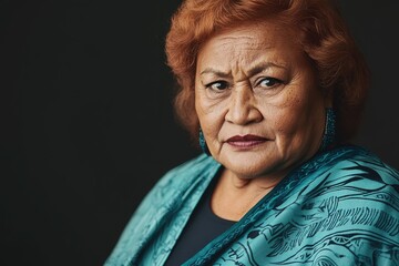 Portrait of a Dignified Maori Elder Woman in Traditional Teal Shawl